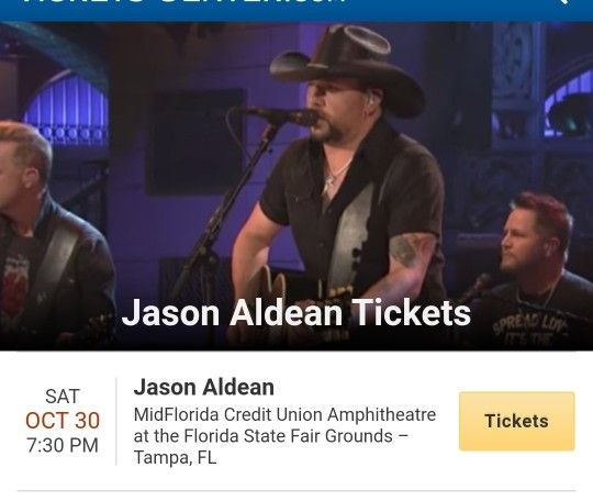 2 Jason Aldean Tickets Tampa 10/30