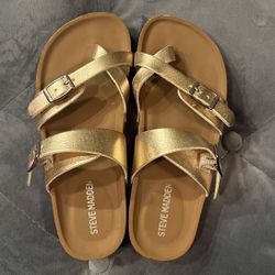 Steve Madden - Metallic Rose-Gold Cork Flat Sandals Y1