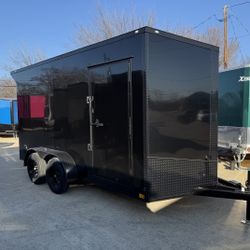 2026 New 7x14 TA Screwless Enclosed Trailer | Blackout | Spoiler Package | 7' Interior | .08 Polycor | Dexter Axles | 973 (Black)
