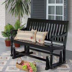 Solid Wood Outdoor Glider Loveseat Black Wooden New