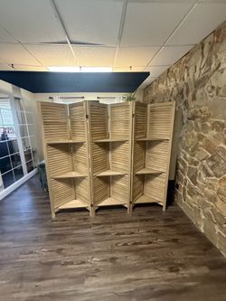 6-Panel Folding Room Divider with Corner Shelves