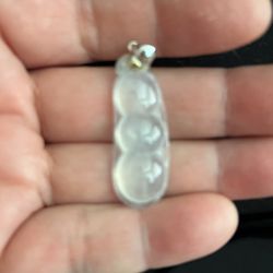 White Crystal Clear Jade Pendant Carved Pea With/hook in 18kt White Gold 