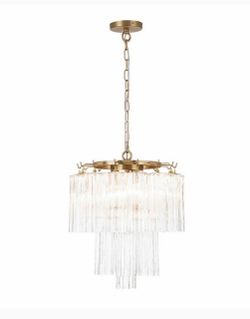 Tiered Glass Rod Chandelier Brass Finish