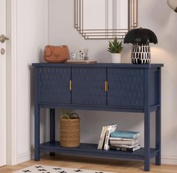 42” Modern Console Table with 3 Diamond Doors & Shelf for Entryway, Blue