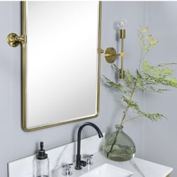 Gold or black Pivot Rectangle Bathroom Vanity Mirrror Farmhouse Tiltable Rounded Metal Framed