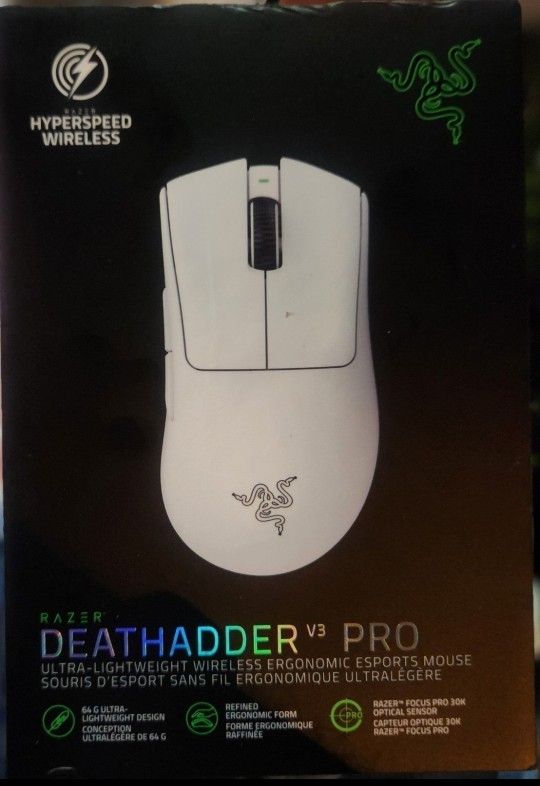 Razer Deathadder v3 Pro (White) Ultra Lightweight Wireless Ergonomic Mouse