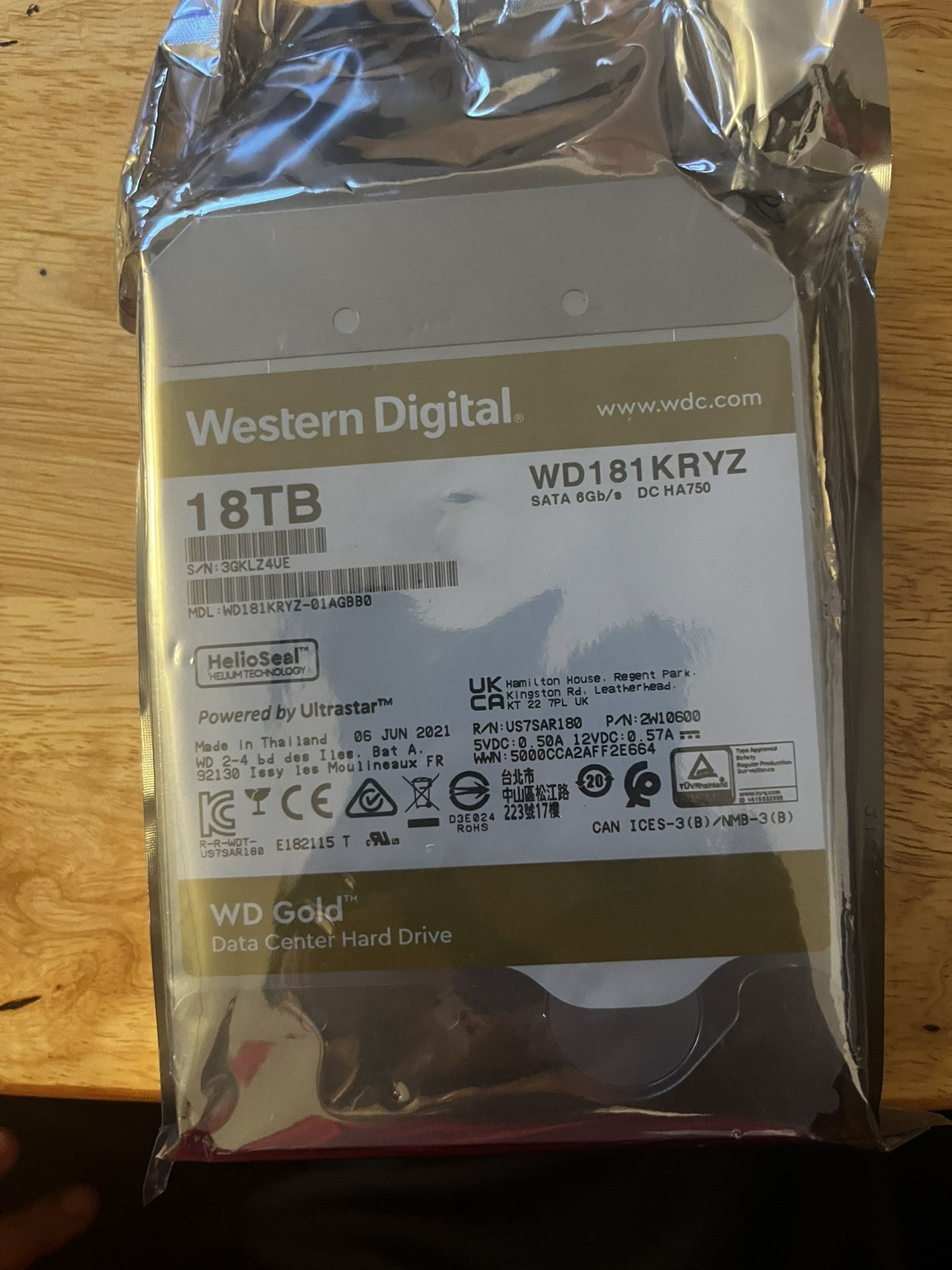 Western Digital 18TB WD Gold Enterprise Class Internal Hard Drive - 7200 RPM Class, SATA 6 Gb/s, 512 MB Cache, 3.5" - WD181KRYZ 