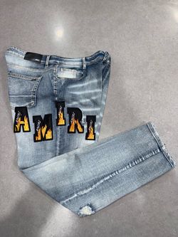 Amiri Flame Logo Light Wash Jeans