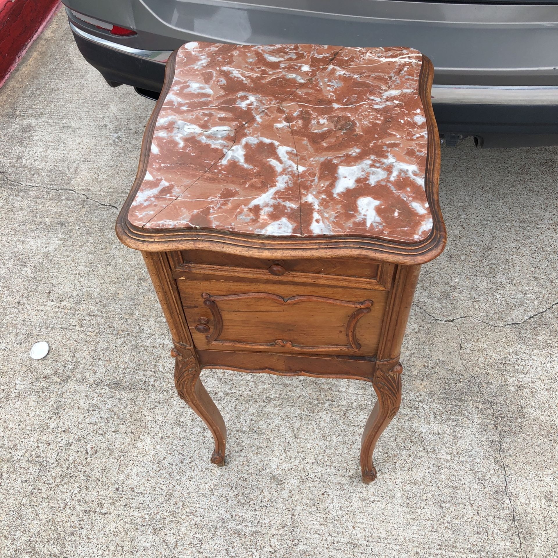 Antique French Louis XV Style Marble Top Nightstand