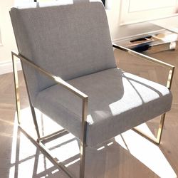 Contemporary Gray Textured Fabric Matt Gold Frame Accent Chair 2 Avail