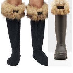 Hunter Original Women's Tawny Faux Fur Cuff Welly Boot Socks Size M