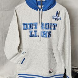 Men's Mitchell and Ness Heather Gray Detroit Lions Offseason Fleece Hoodie Size Small