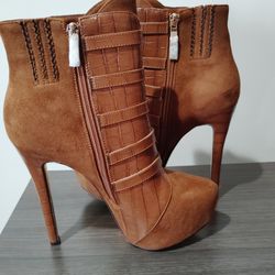 Brown suede high heel booties size 8