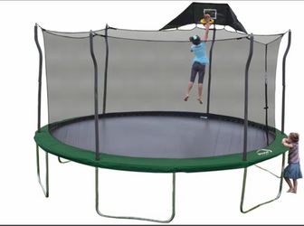 Large Trampoline with Safety Net and Basketball Hoop