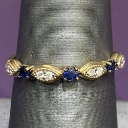 10K Yellow Gold Diamond/Sapphire Stackable Ring