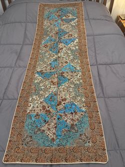 Persian Iranian Termeh Style Table Runner - Turquoise Paisley - 62" × 18.5"