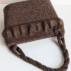 1940s Ruffled Top Purse Copper Micro Beaded Evening Handbag Clutch Hinged Frame