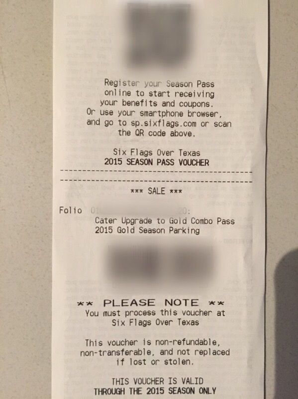 2015 Six Flags Season Pass - Gold Combo