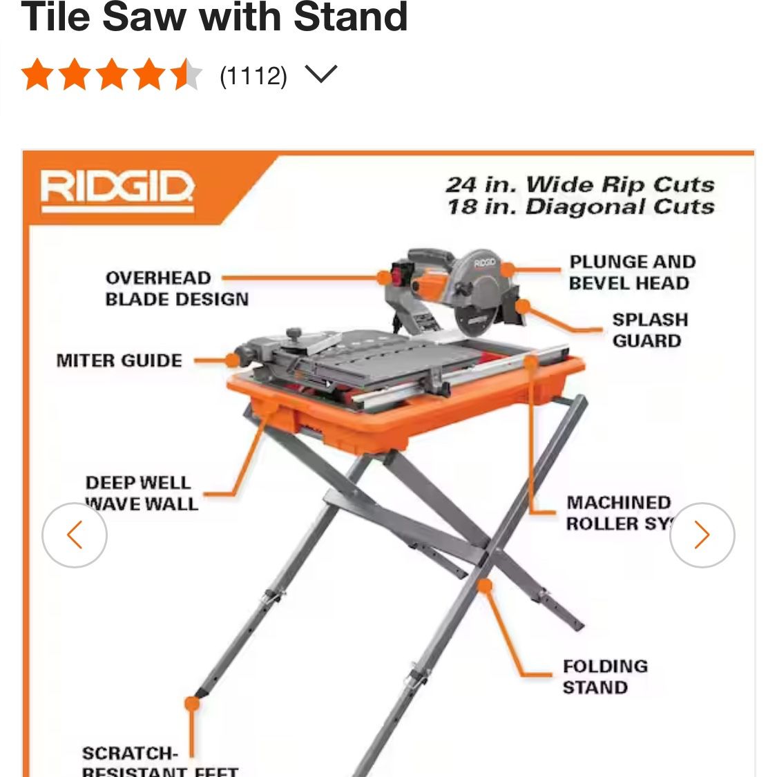 Rigid. Blade Corded Wet Tile Saw with Stand