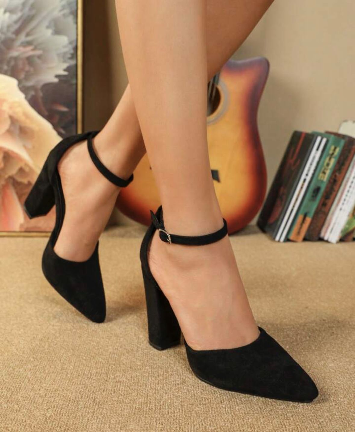 Black Faux Suede Heels