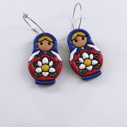 Handmade  Painted Doll Clay Earrings 