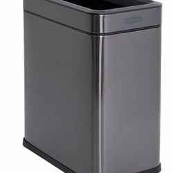 NEW! Rubbermaid 2.6-Gallon Charcoal Stainless Steel Wastebasket, Slim Space-Saving Design