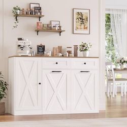 12.5 Gallon Kitchen Trash Cabinet, 47" Double Trash Can Cabinet, Large Pull Out