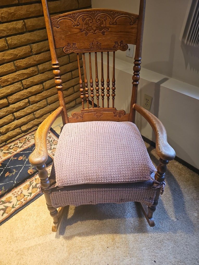 Vintage Oak Wood Rocking Chair