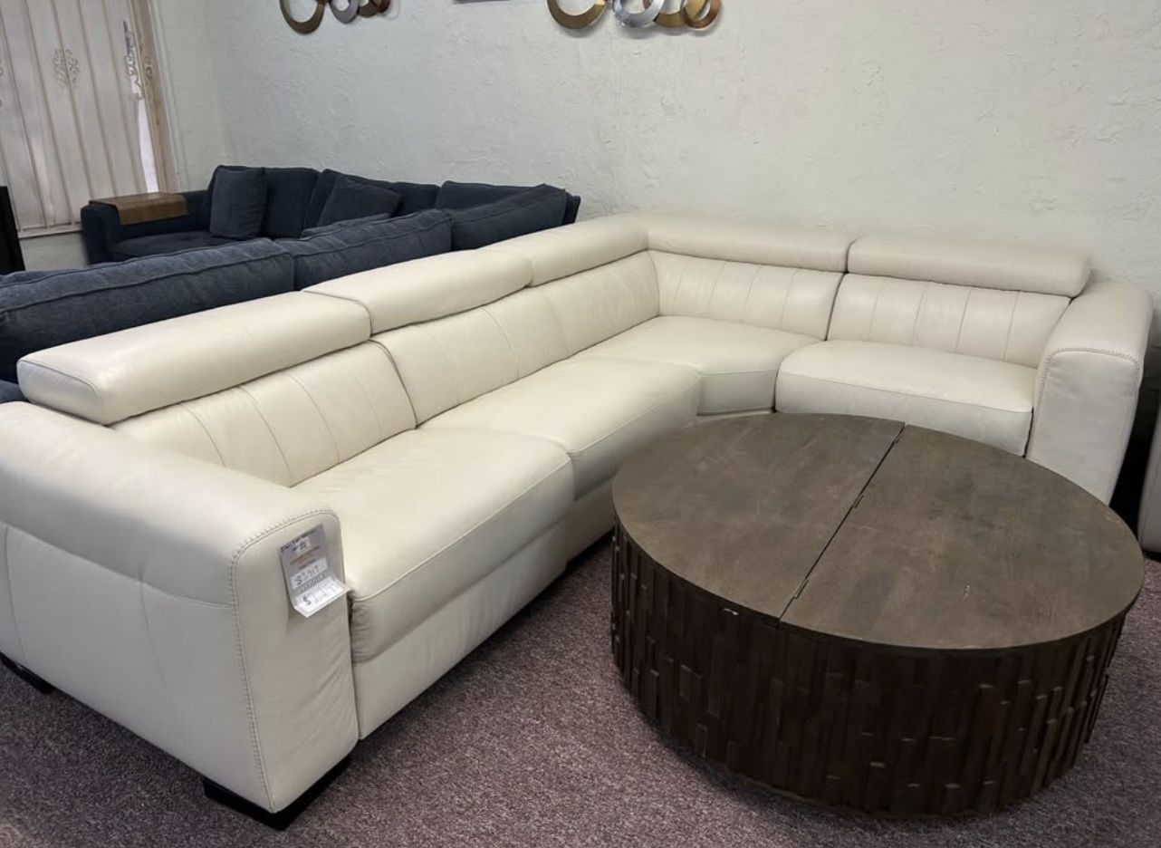 Furniture- 4 Pc Real Italian Leather Natuzzi Sectional With 2 Power Recliners- Rihan