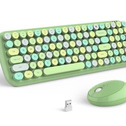 Wireless Keyboard and Mouse Combo, 2.4GHz RF, Green Colorful, Indoor, 33ft Range, Plug & Play