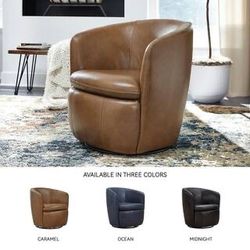 BROWN FAUX LEATHER SWIVEL CHAIR ( NEW AND ASSEMBLED )