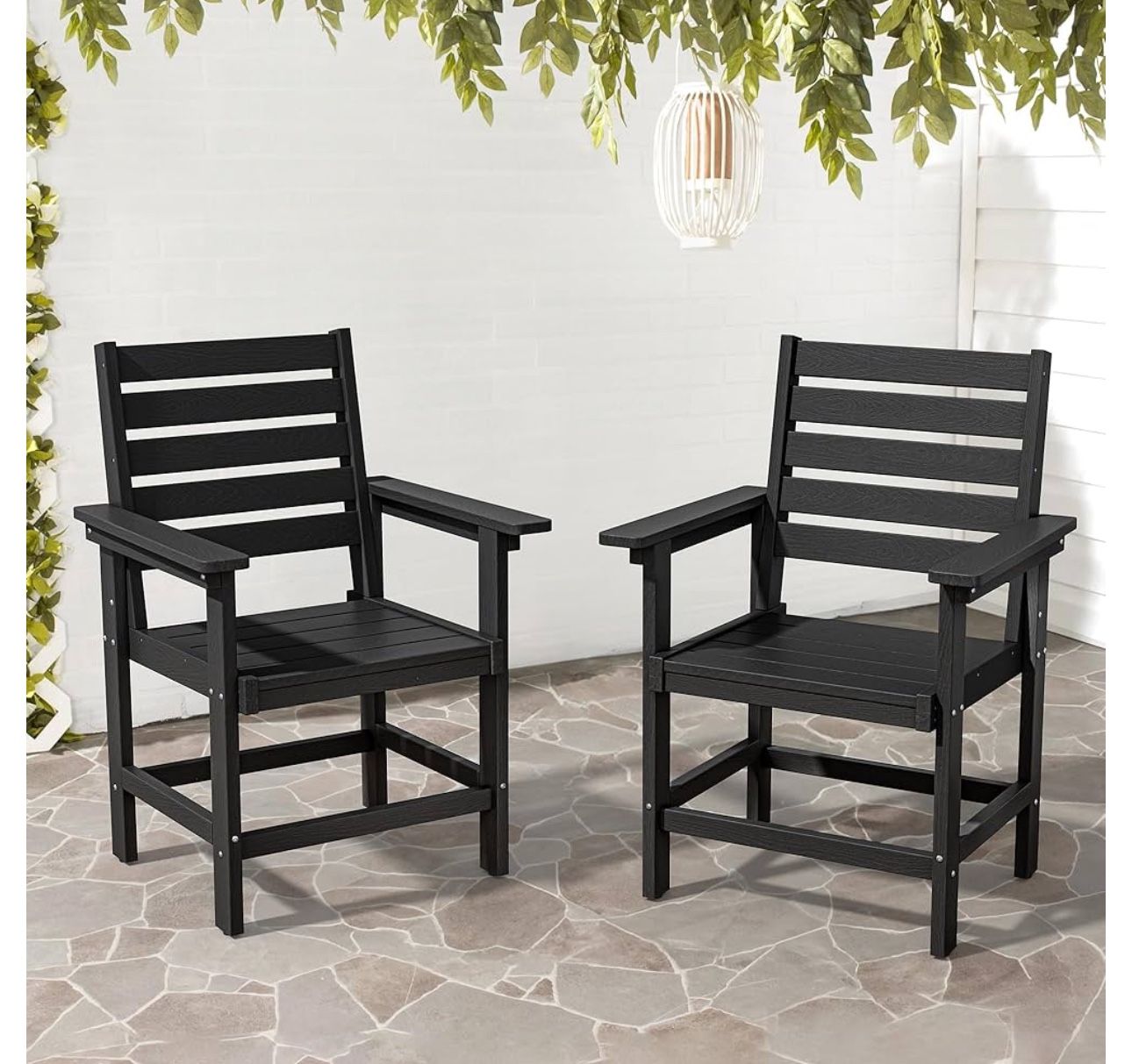 Outdoor Dining Chair Set of 2, HDPE Weather Patio Dining Chairs