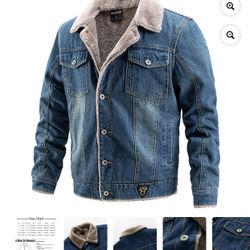 Dark Blue Men's Sherpa Fleece Lined Denim Jacket Button Down Classic Trucker Jackets Casual Warm Quilted Jeans Coats Outerwear XL