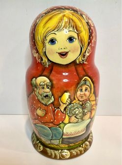 Russian Nesting Dolls Matryoshka 7 Pc Hand Painted Folk Art Signed COA 8”