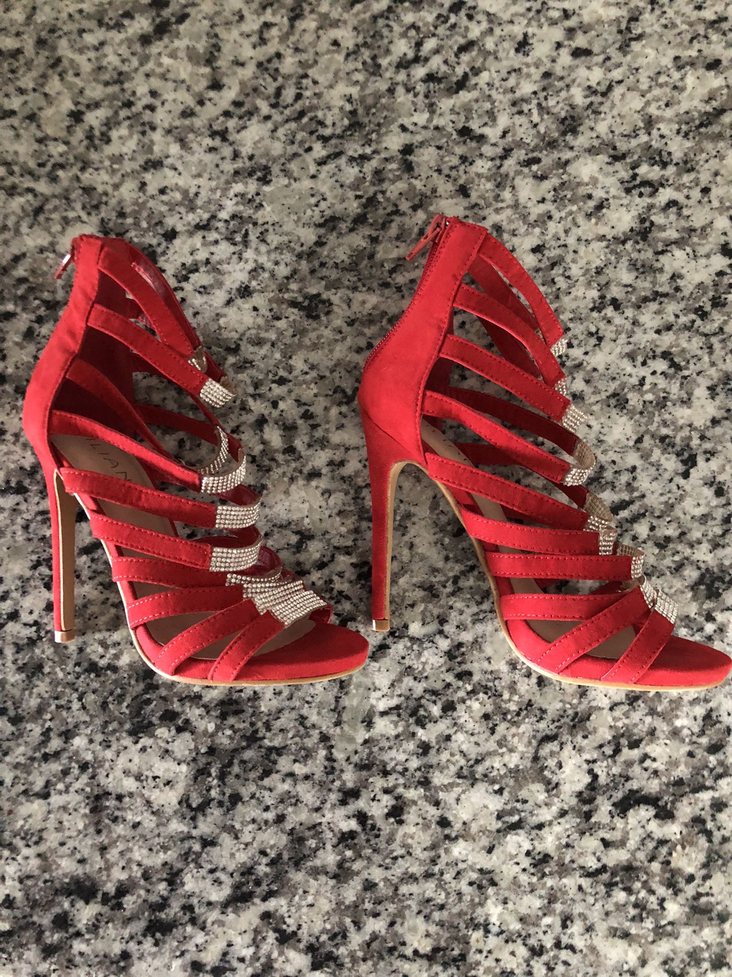 5 Inch Red Velvet Stiletto Heels With Rhinestones