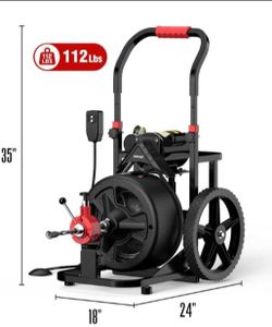 100 ft x 1/2 inch POPULO Auto Feed Electric Drain Snake Auger for 2 to 4 Inch Pipes, Sewer Plumbing Snake Auger, Heavy Duty Drain Cleaner Machine with