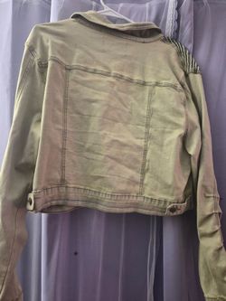 Olive Green Cropped Denim Jacket