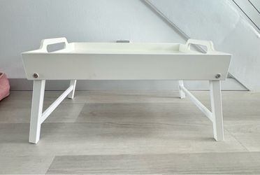 Breakfast Tray - Wooden in Bed Serving with Folding Legs for food White