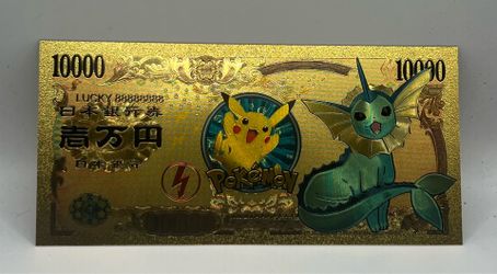 Pokemon Banknote Collectible Pikachu & Vaporeon Sparkly Gold Foil