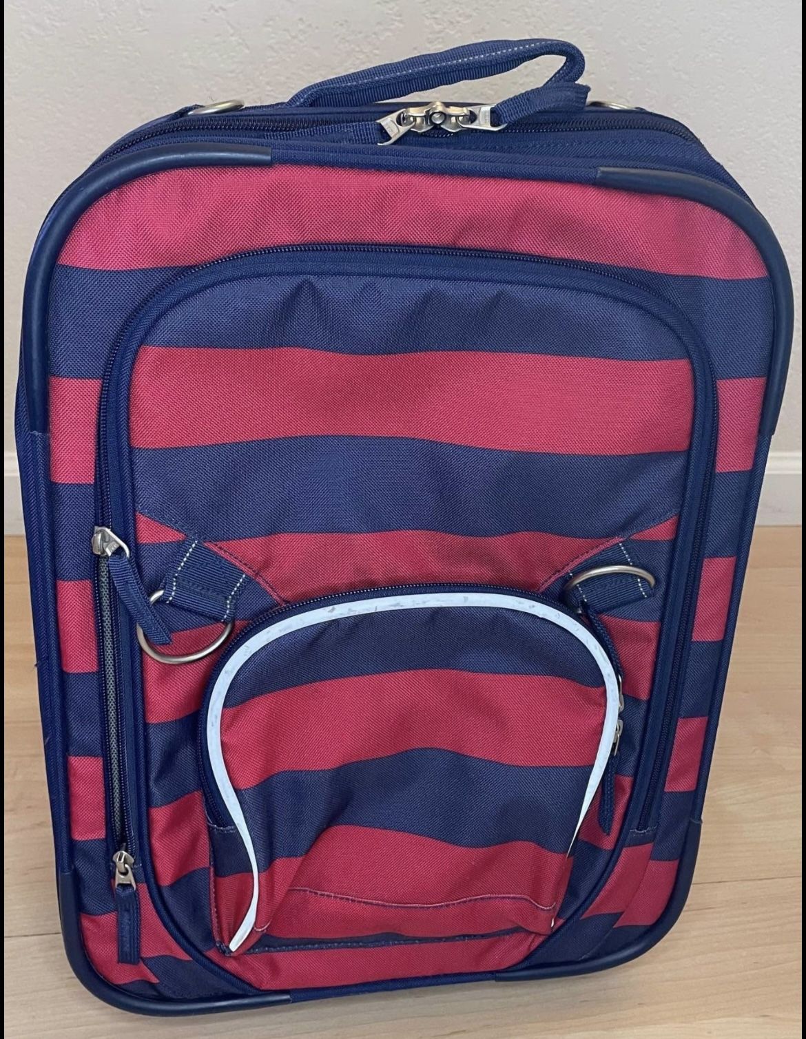 Pottery Barn Kids rolling carry on suitcase red/navy