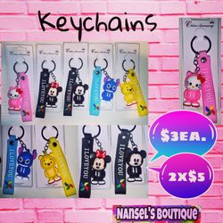 Mikey, Mini, Hello Kitty, Stitch, Winnie the Pooh Keychains