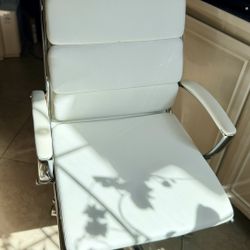 Mid-Century Modern White & Chrome Executive Office Chair