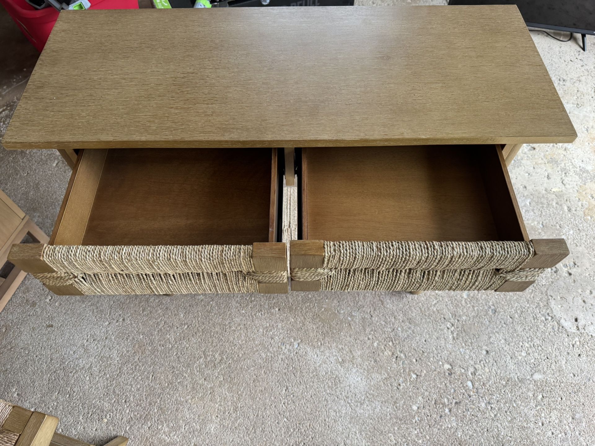 Boho Seagrass & Wood Console Table