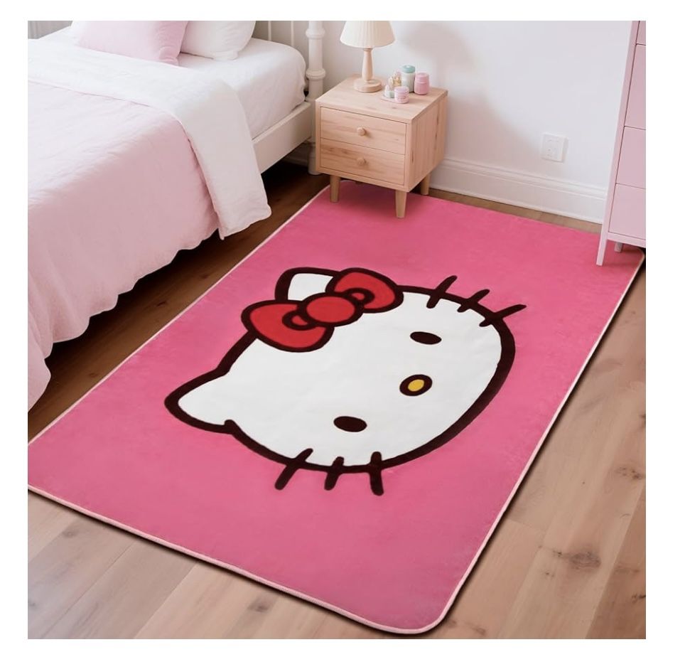 Hello Kitty 5 x 3 ft Pink Anime Area Rug for Bedroom, Kawaii Large Soft Stuff Non Slip Carpet for Living Room, Teen Girls and Boys, Dorms