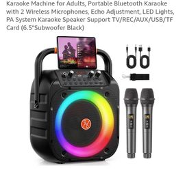 NEW KARAOKE MACHINE PORTABLE BLUETOOTH W 2 WIRELESS MICROPHONE