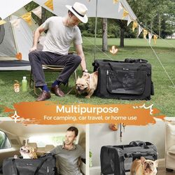 24 Inches Collapsible Soft Dog Crate, Portable Travel Dog Crate for Indoor and Outdoor Use, Dog Carrier Kennel with Safety Zippers