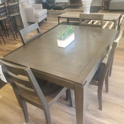 5 PC Solid Wood  Greyish Brown Dining Set  with 4 Chairs (Brand New In A Box)