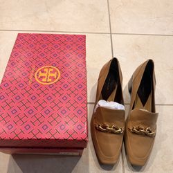 New Tory Burch Jessa Heeled Loafer Ginger Shortbread With Box Size 10.5