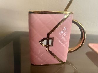 Pink Quilted Ceramic Mug with Gold Accents