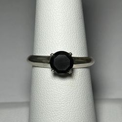 .925 Sterling Silver 1.25ctw Genuine Black Diamond Solitaire Ring Size 7